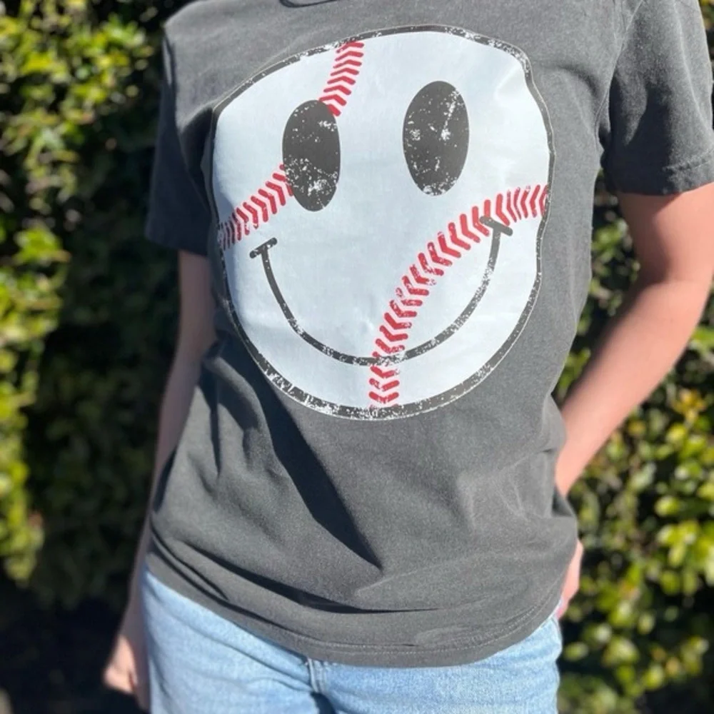 Distressed Baseball Smiley Tee - Picture 4 of 5